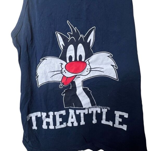 American Vintage 90s Seattle Sylvester Looney Tunes Theattle Tank Top Made In US - Picture 2 of 5